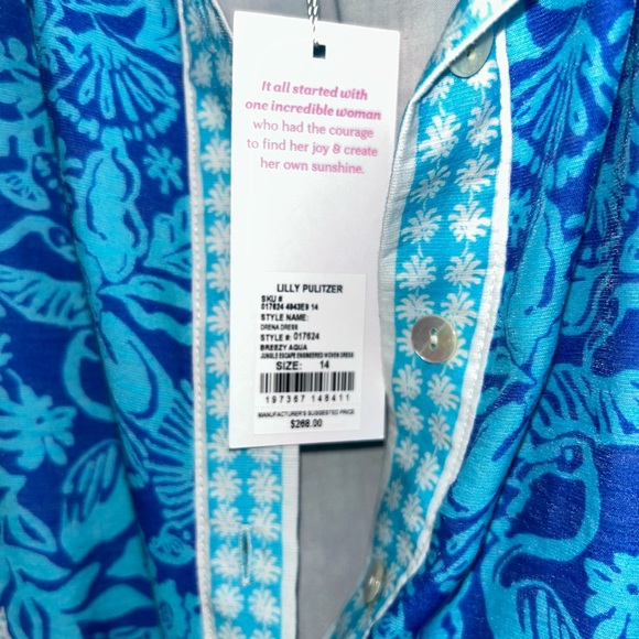 BNWT Lilly Pulitzer Drena Dress, Breezy Aqua Jungle Escape Engineered, Size 14. - Picture 5 of 7